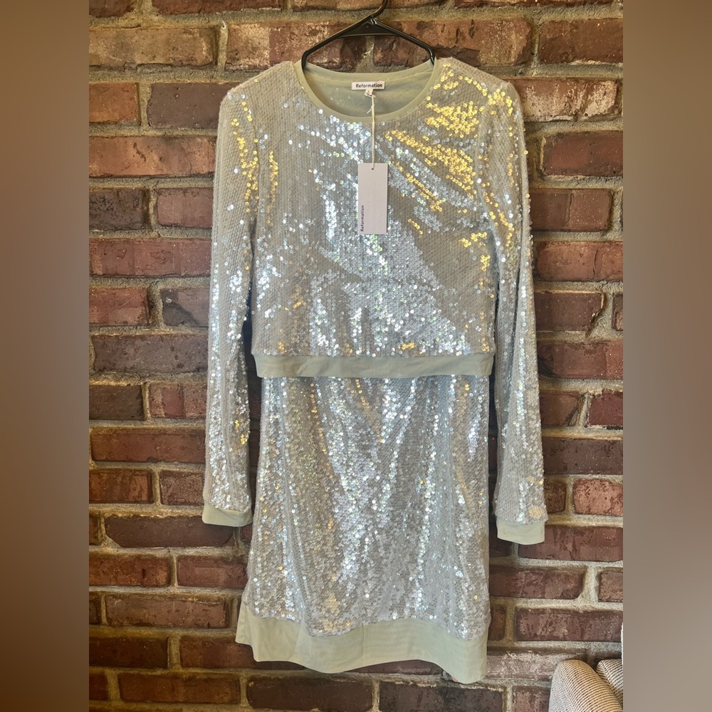 Reformation Silver Sequin Dress